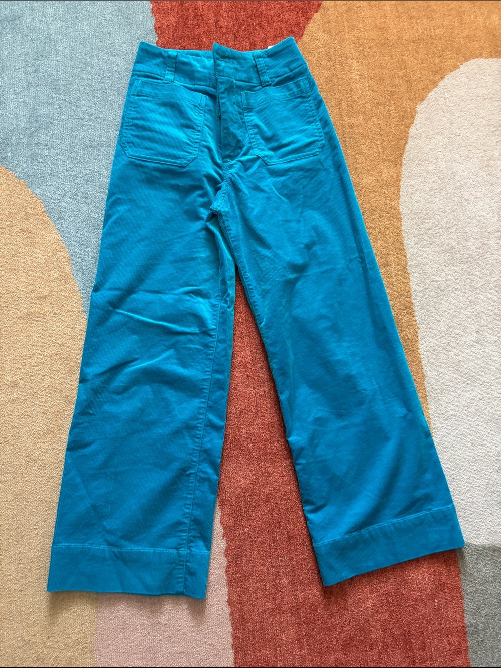 Maeve Wide-Leg Corduroy Pants in Teal Blue